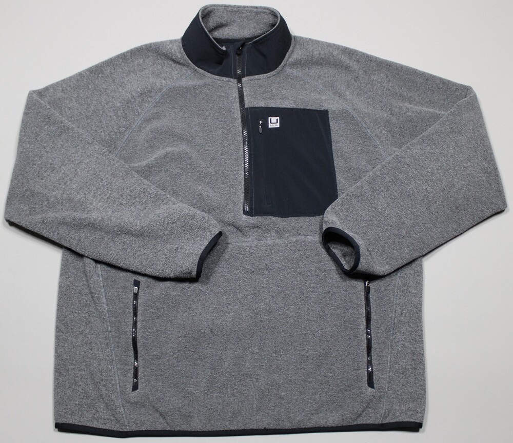 Huk Fleece Pullover Mens XL Gray Black 1/2 Zip Fishing Performance Jacket